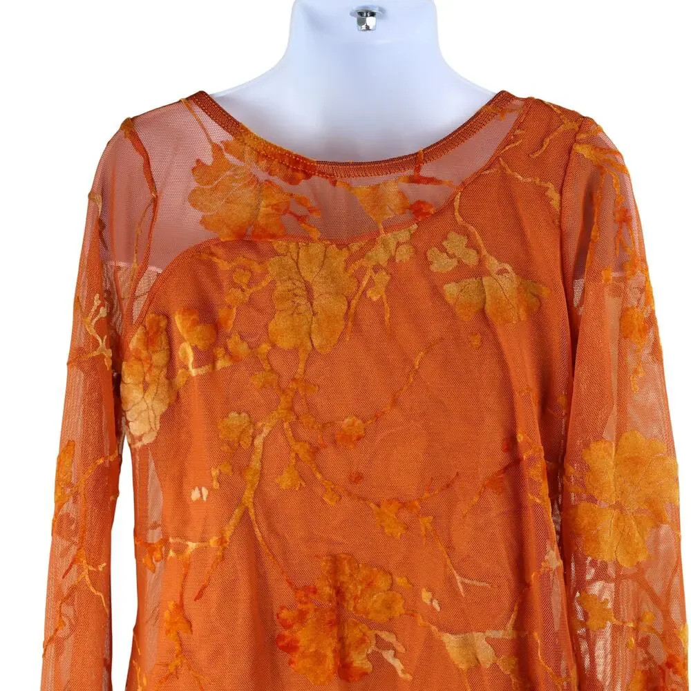 Weissman Lyrical Dance Costume MC Orange Sheer Floral Long Sleeve Leotard